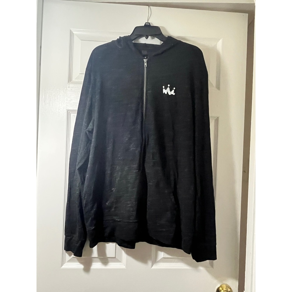 District‎ Mens XL Charcoal Black Slub Knit Full Zip Hoodie Crown Logo Graphic